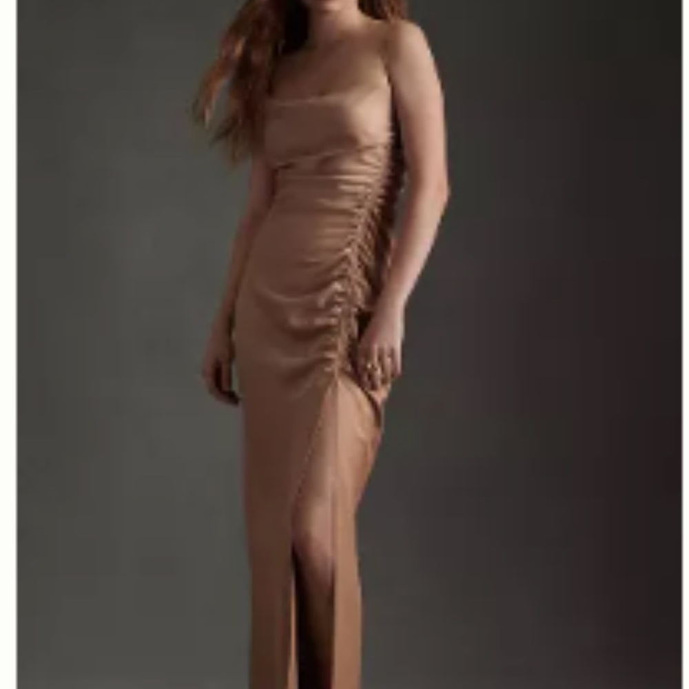 BHLDN Jennings Cowl-Neck Ruched Side-Slit Satin Gown